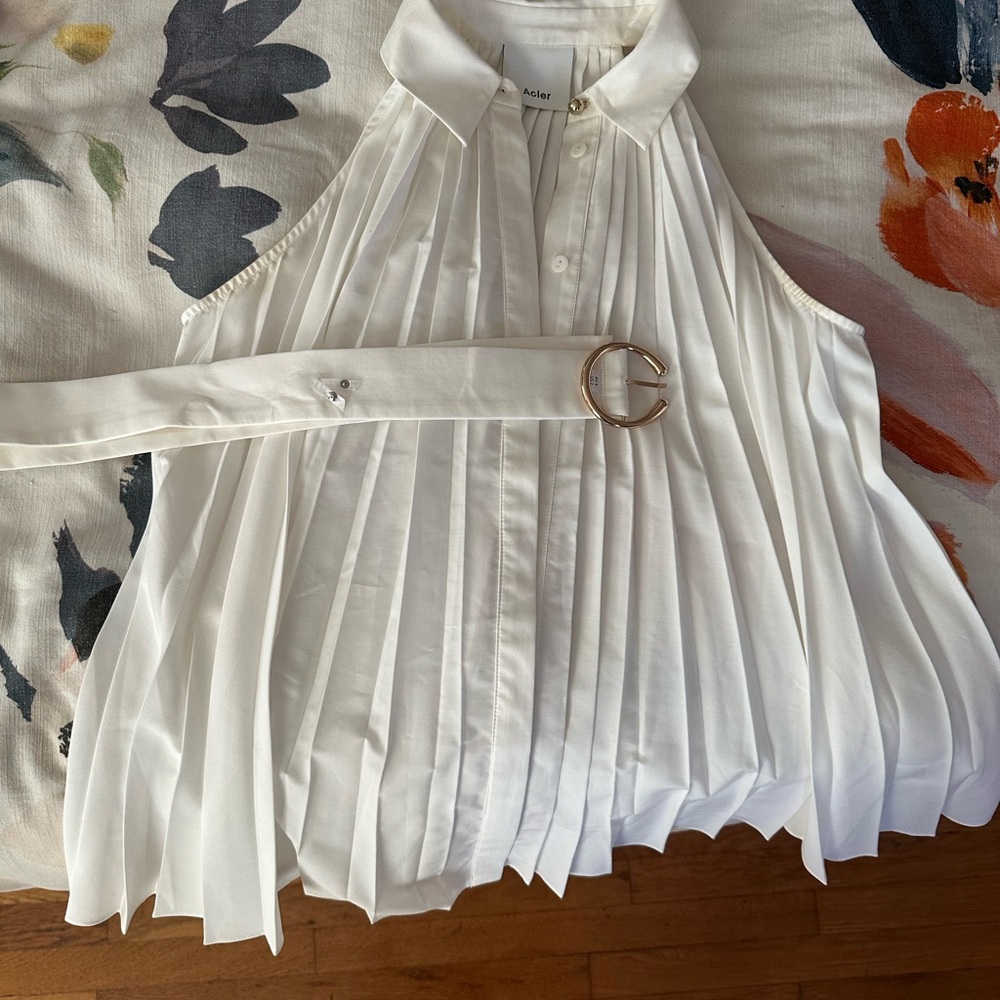 Acler Cream Pintuck Detail Button-Front Top